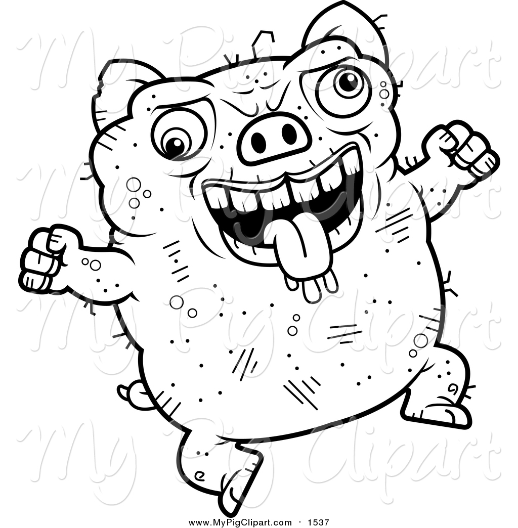 1024x1044 Swine Clipart Of A Lineart Jumping Ugly Pig