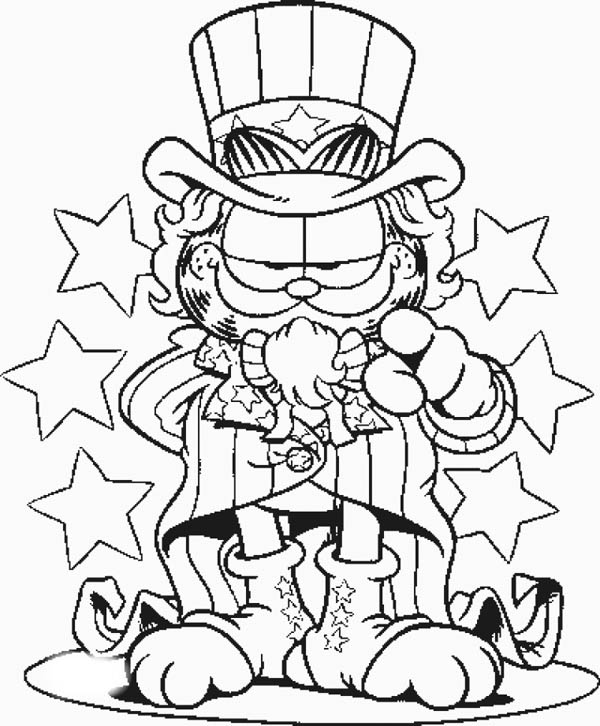 600x726 Garfield The Uncle Sam Coloring Page