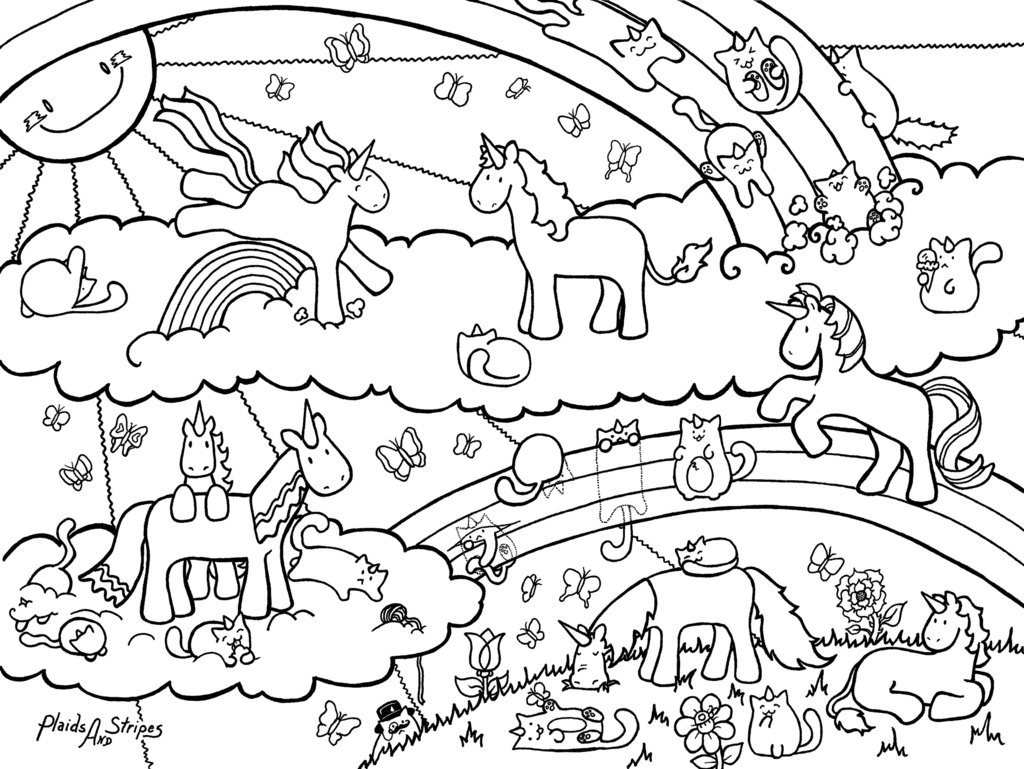 1024x769 Unicorn And Caticorn Coloring Page