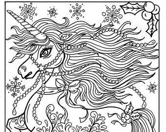 340x270 Unicorn Christmas Coloring Page Adult Color Book Art Fantasy