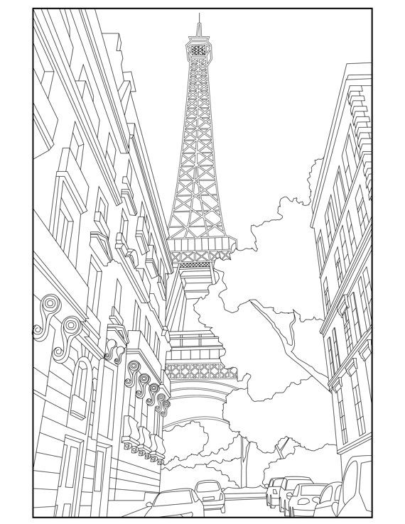 570x738 Eiffel Tower Adult Coloring Page
