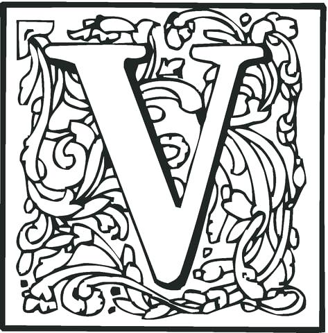 473x480 Letter V Coloring Page Letter V With Ornament Coloring Page Free