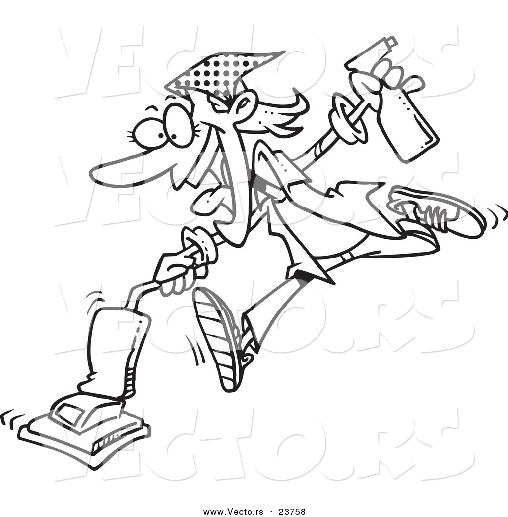 1024x1044 Vector Of A Cartoon Spring Cleaning Woman Vacuuming