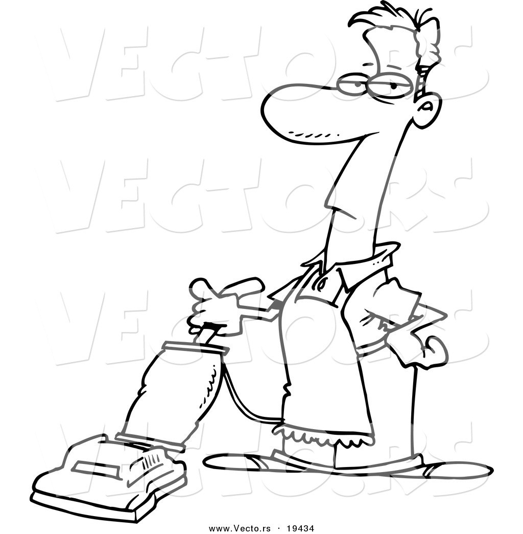 1024x1044 Vector Of A Cartoon Man Vacuuming Outlined Coloring Page