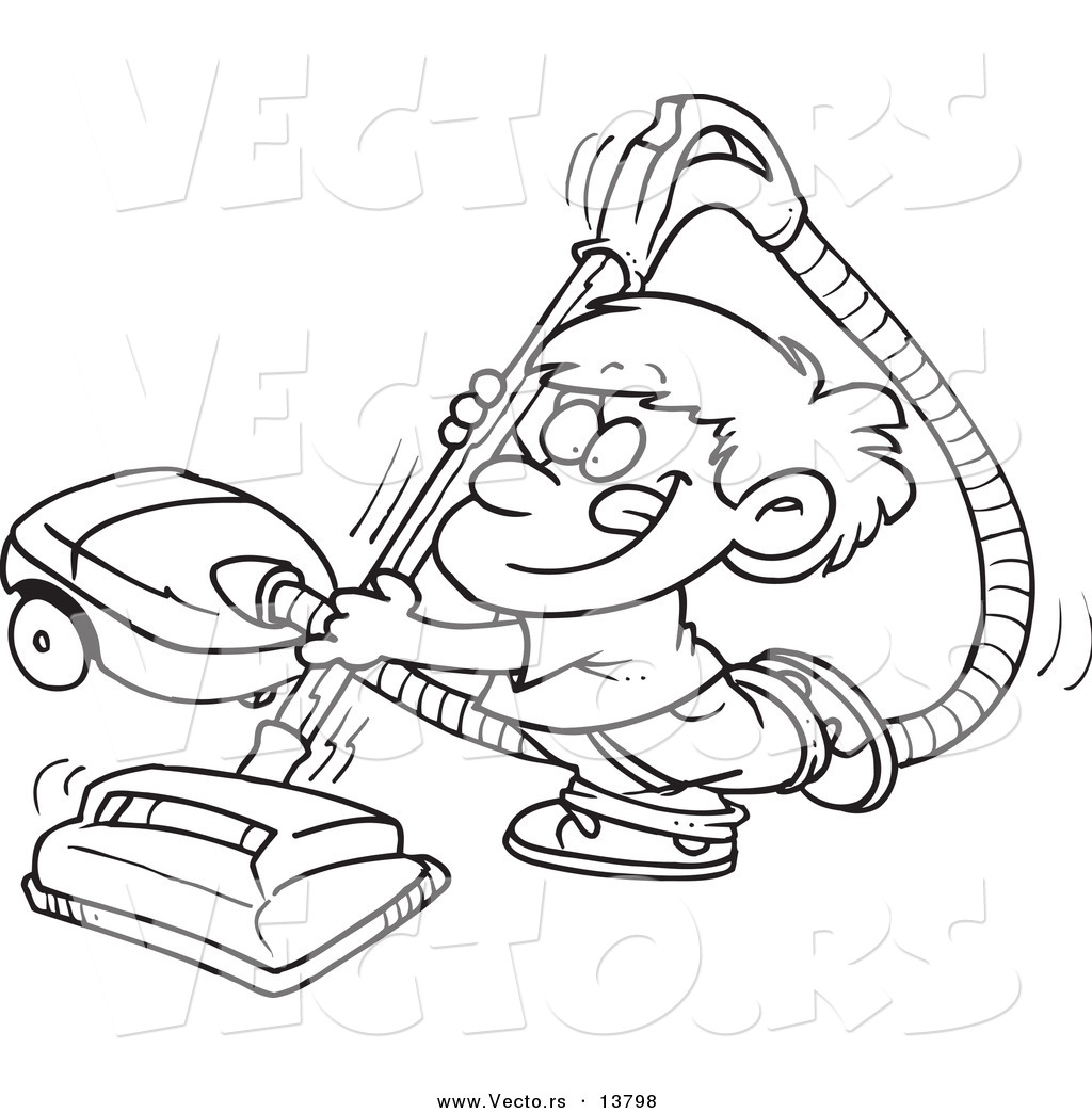 1024x1044 Vector Of A Cartoon Happy Boy Using A Vacuum