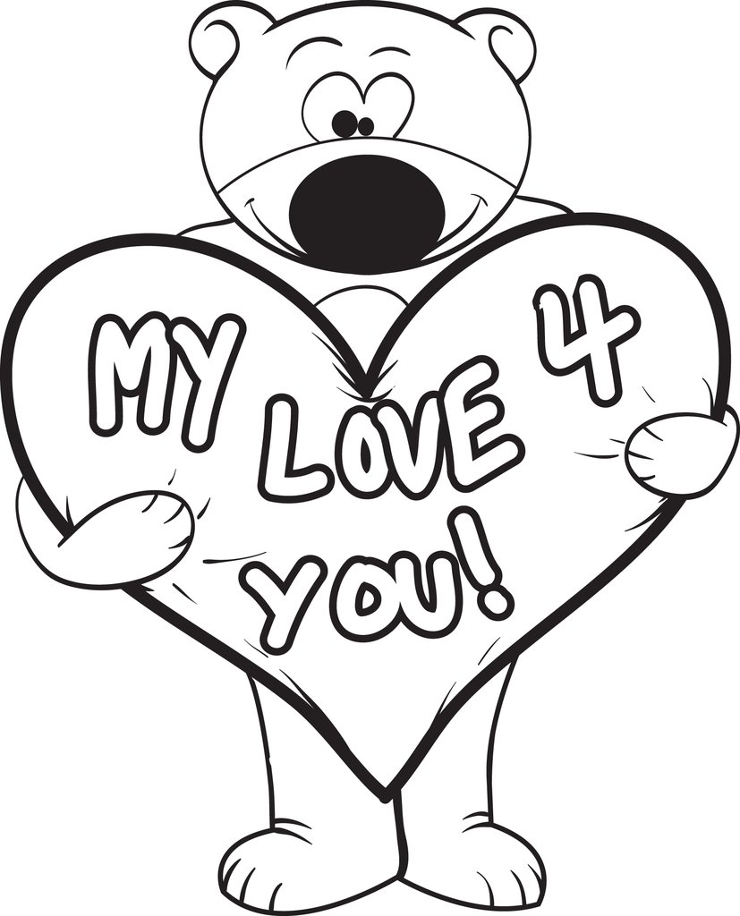 827x1024 Free, Printable Valentine's Day Teddy Bear Coloring Page For Kids
