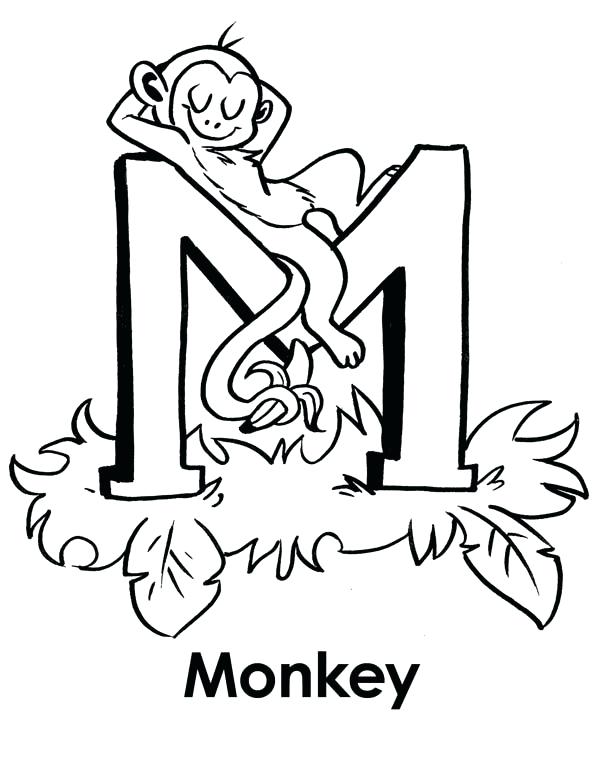 600x776 M Coloring Page Monkey Sleeps On Letter M Coloring Page Coloring