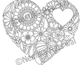 340x270 Floral Heart Valentine Adult Coloring Page Valentine Day