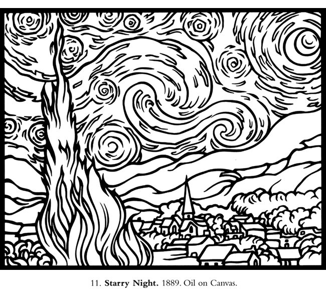 650x600 Van Gogh Starry Night Coloring Page Inspirational Regarding Plan