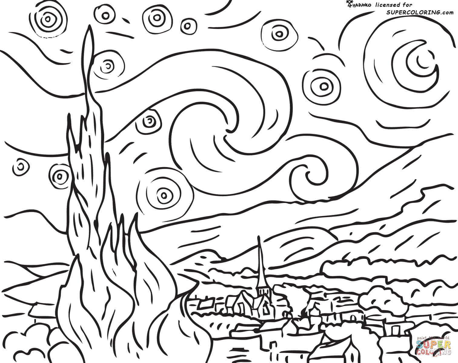 1512x1200 Starry Night Vincent Van Gogh Coloring Page Free Printable Starry