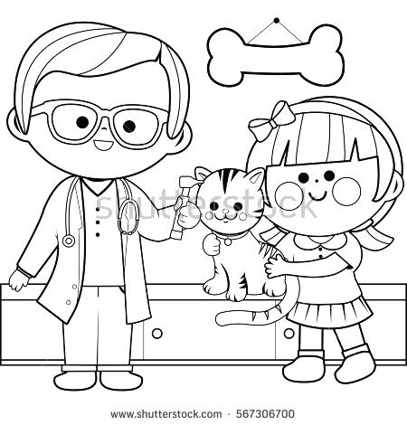 450x470 Veterinarian Coloring Page Veterinarian Examining A Cat Coloring