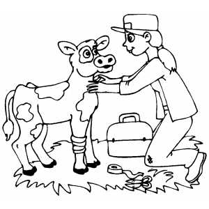 300x300 Veterinarian Helping Wounded Cow Coloring Page