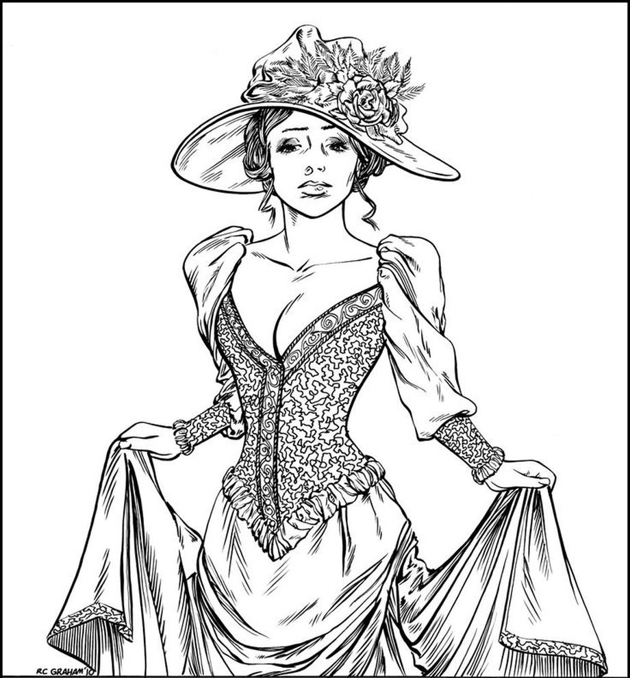 920x990 Victorian Woman Realistic Coloring Pages For Adults Free