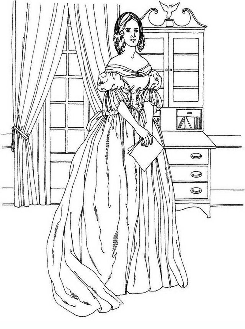 800x1075 Victorian Woman Vintage Fashion Challenging Coloring Pages