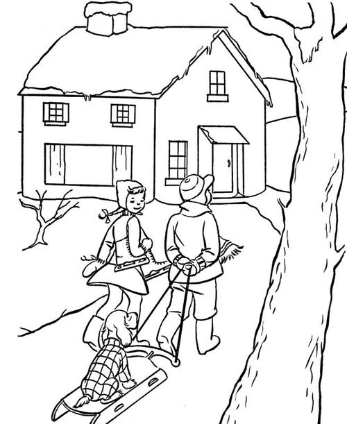 500x611 Vintage Christmas Scene Coloring Page
