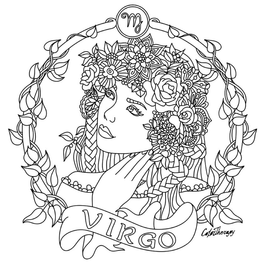 850x850 Virgo Coloring Page Virgo Zodiac Beauty Colouring Page Coloring