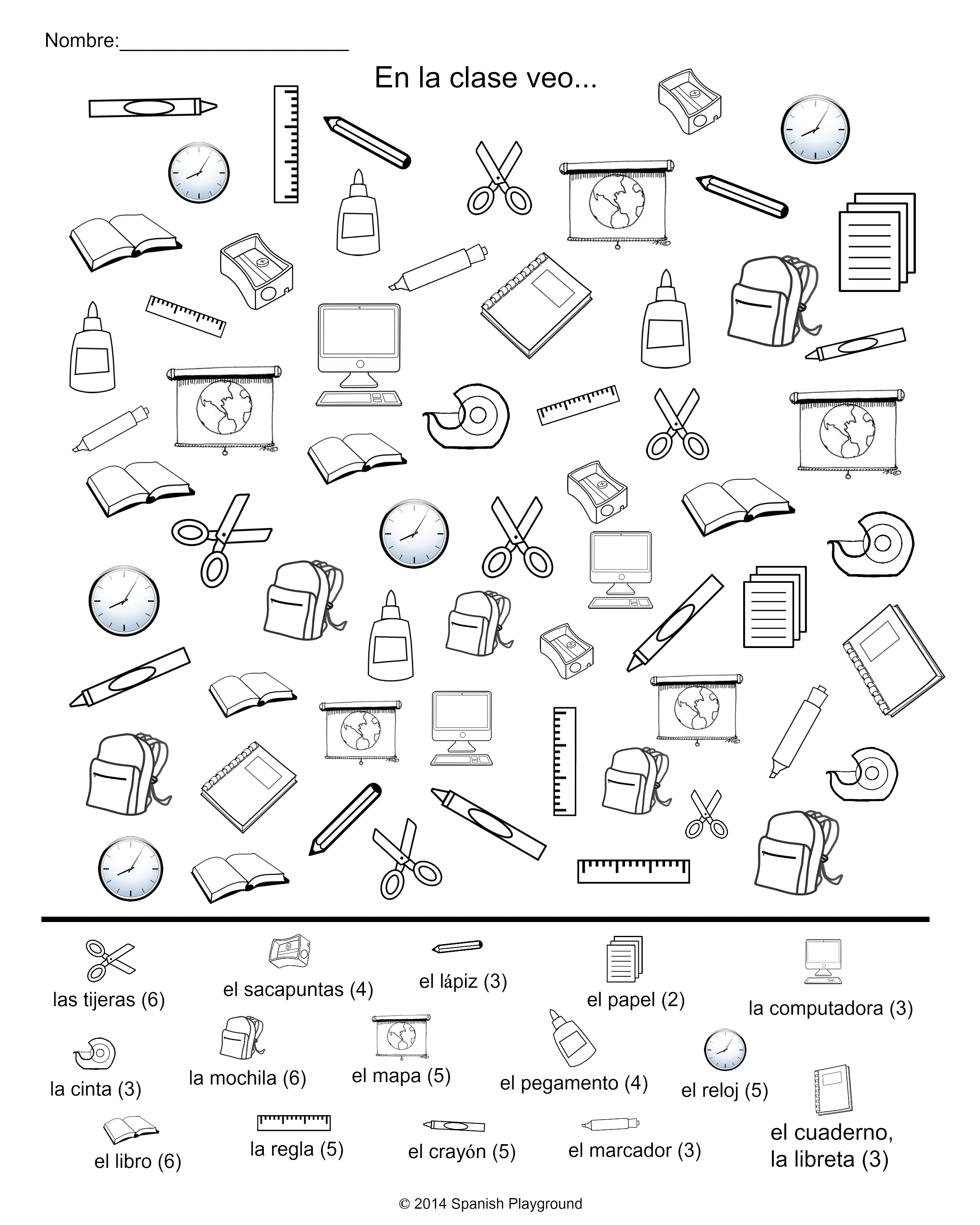 2400x3000 Coloring Pages For Kidsclassroom Objects Fresh Spanish Classroom