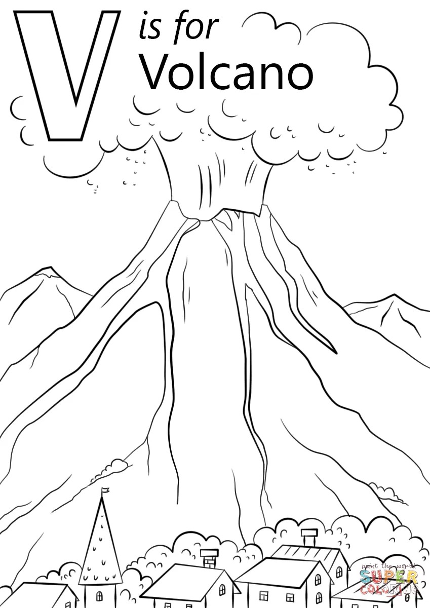 849x1200 V Is For Volcano Coloring Page Free Printable Pages