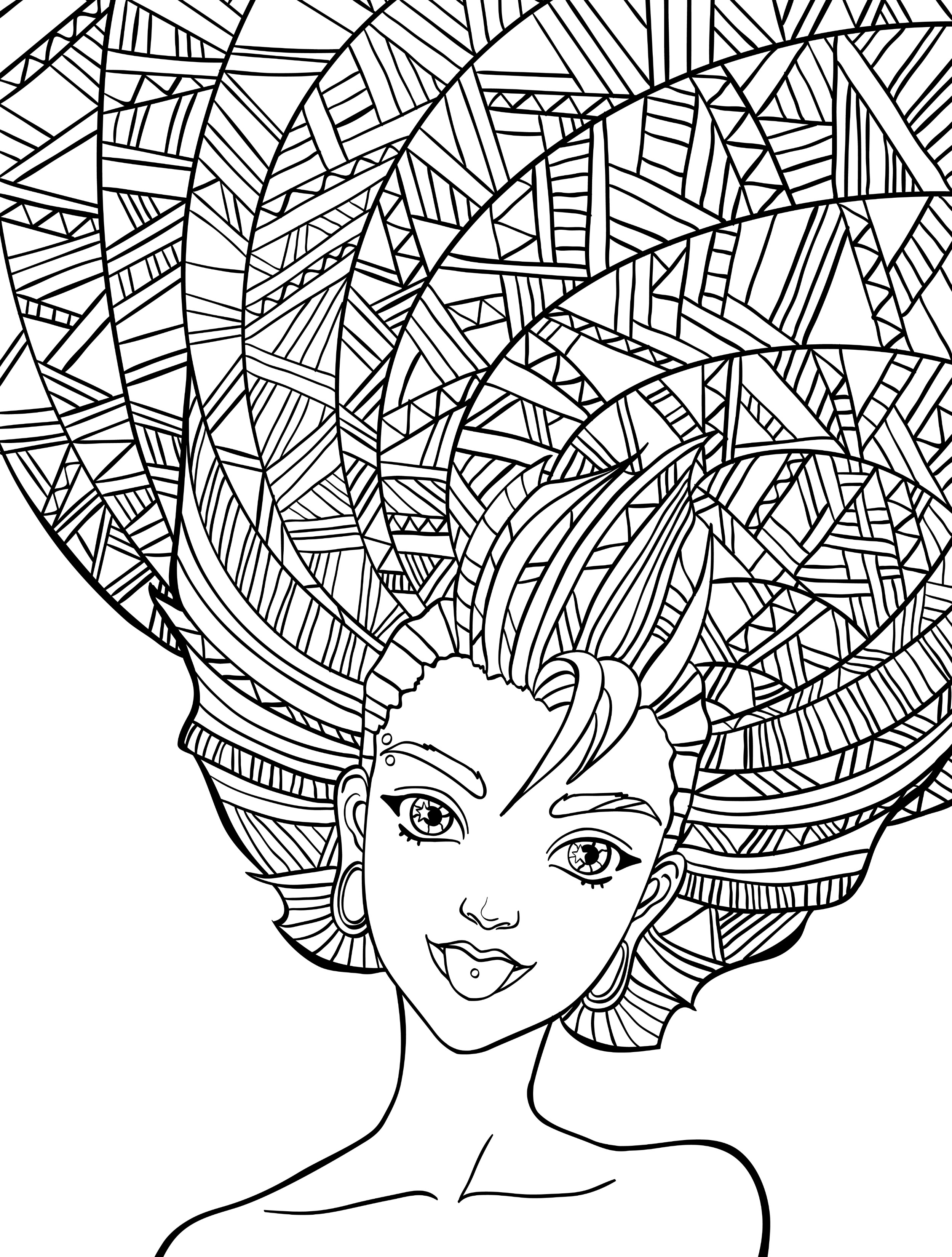 2500x3300 Crazy Hair Adult Coloring Pages