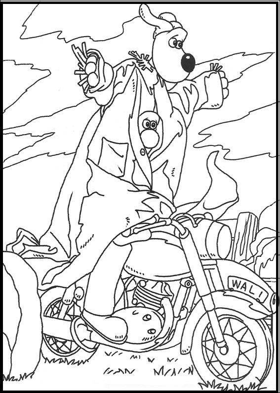 567x794 Wallace And Gromit Riding Motocycle Coloring Picture For Kids