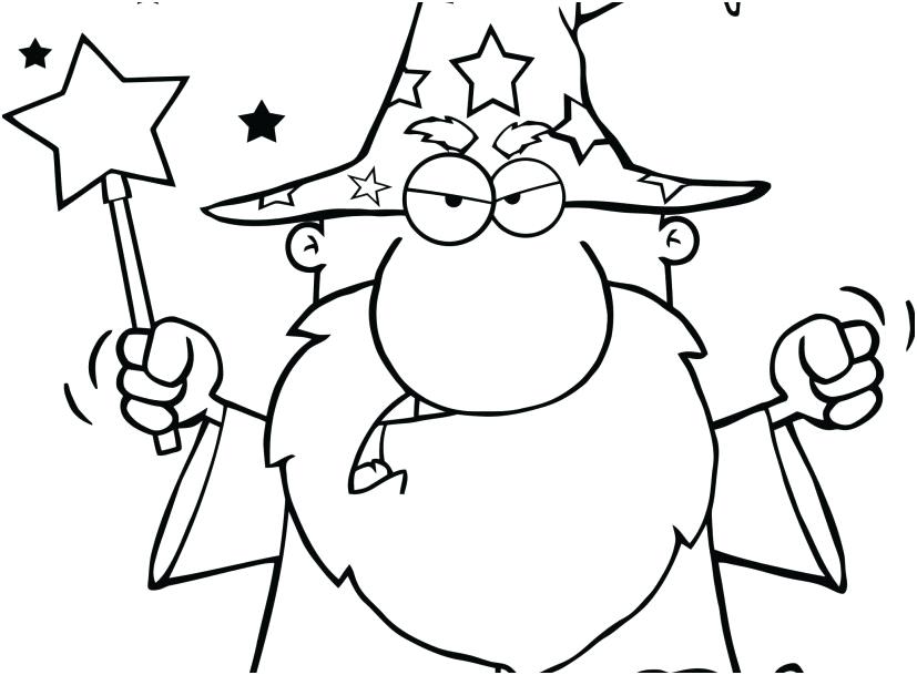 827x609 Wizard Coloring Page The Angry Wizard Waving With Magic Wand