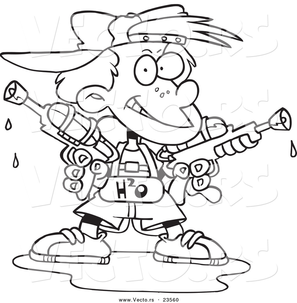 1024x1044 Vector Of A Cartoon Boy Holding Two Soaker Guns