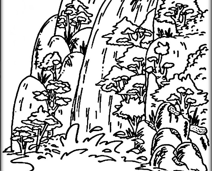 745x600 Modern Design Coloring Page Waterfall Amazing Waterfall Coloring