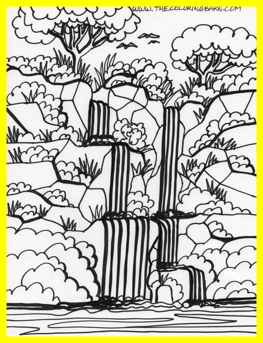 1052x1369 Astonishing Waterfall Coloring Page In Nature Adult