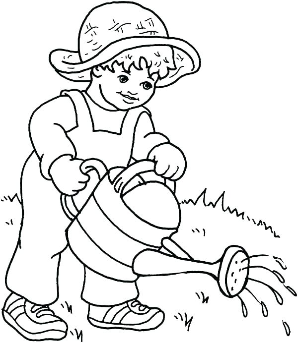 600x692 New Little Kid Coloring Pages And Watering Can Page Plants