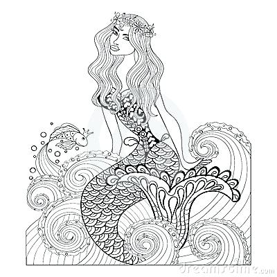 400x400 Adult Mermaid Coloring Page Fantastic Mermaid In Sea Waves