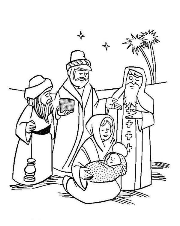 600x754 Three Kings On The Desert With Mary And Baby Jesus Coloring Pages