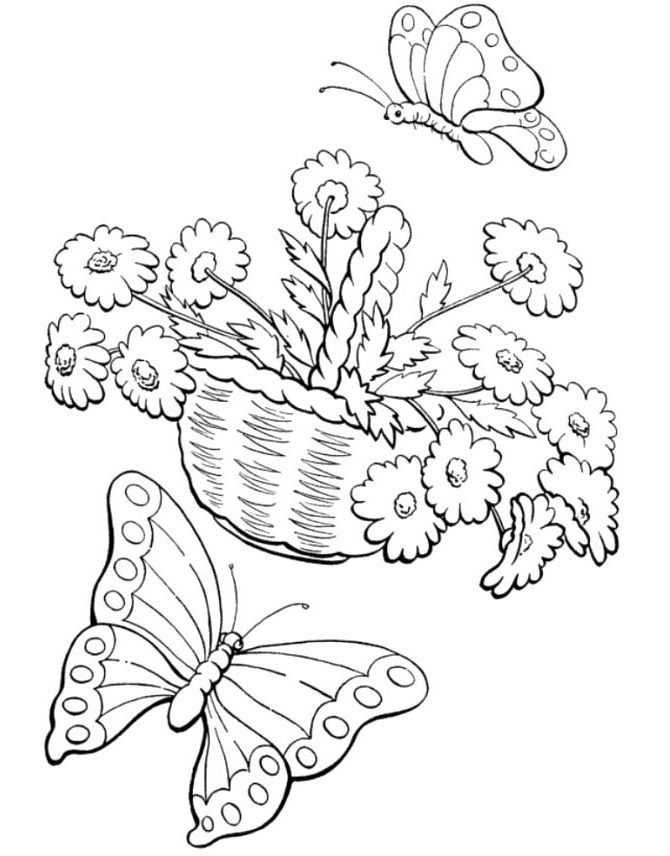 670x856 Welcome Spring Coloring Pages Butterflies With Flowers Coloring