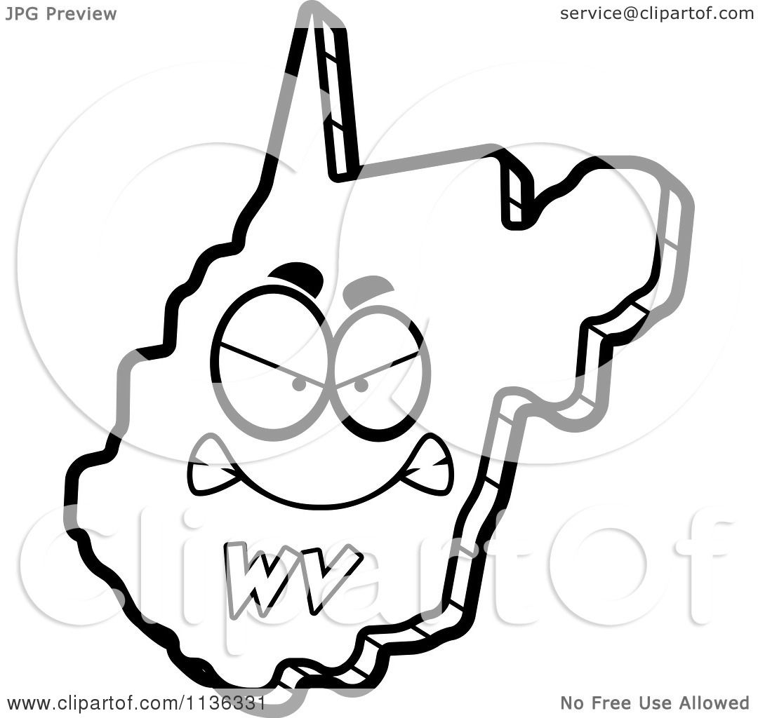1080x1024 Cartoon Clipart Of An Outlined Mad West Virginia State Character