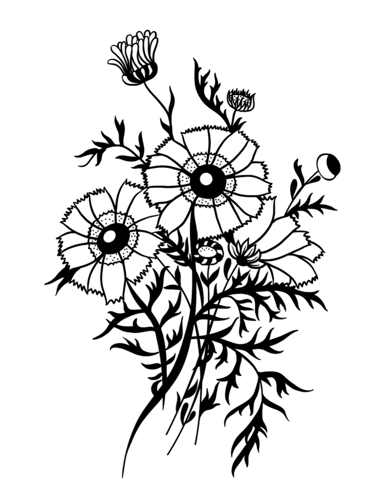 1275x1650 Flower Page Printable Coloring Sheets Wildflower Bouquet
