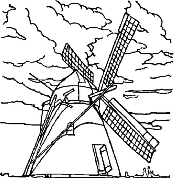 600x615 Rainy Day Coloring Pages Windmills On Cloudy Day Coloring Pages