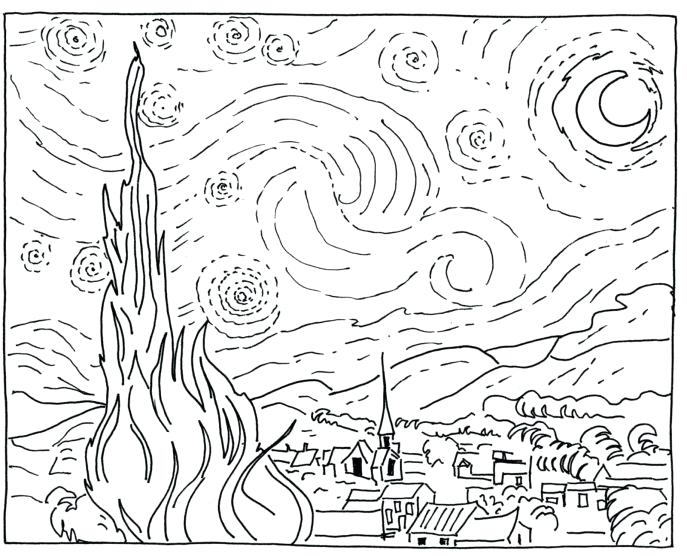 687x556 Van Gogh Starry Night Coloring Page