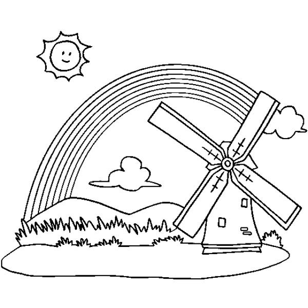 600x600 A Panoramic View Of Rainbow And A Windmill Coloring Page