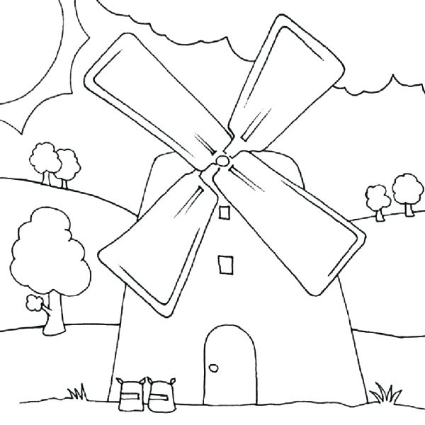 600x600 Windmill Coloring Page Country Windmills Coloring Pages Dutch