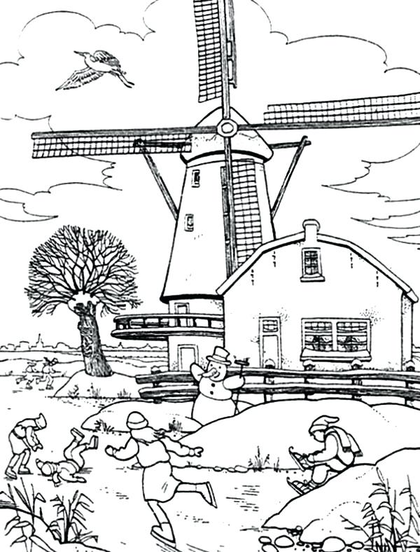 600x788 Windmill Coloring Page Farm House Coloring Pages Pin Drawn Farm