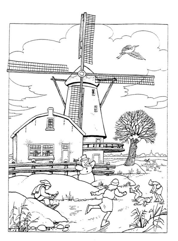 595x808 Coloring Page Windmills