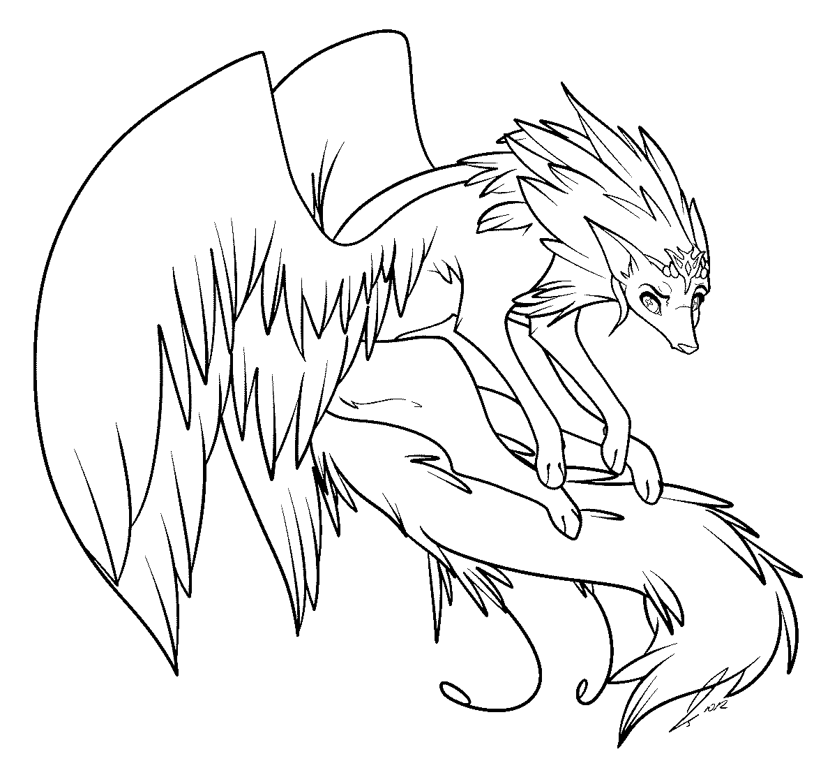 1200x1100 Anime Winged Cat Coloring Page