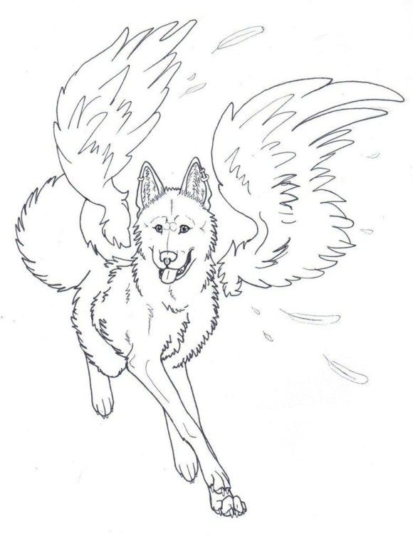 580x753 Drawn Howling Wolf Wing Coloring Page