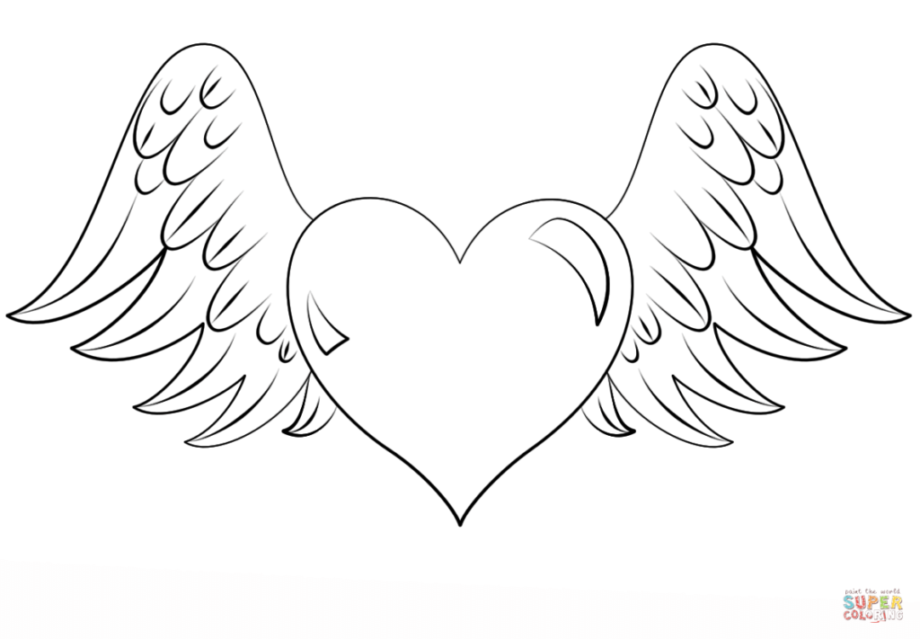 1024x711 Hearts With Wings Coloring Pages