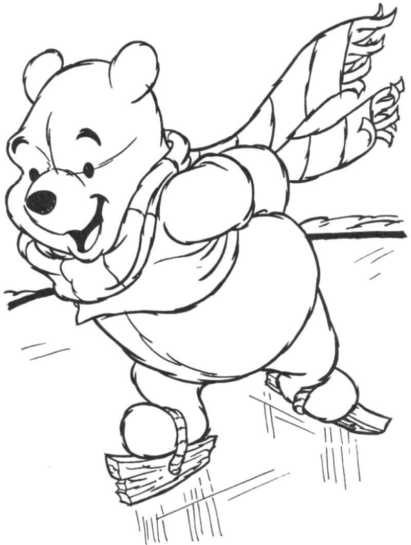 800x1060 Awesome Winnie The Pooh Skating Winter Coloring Page For Printable