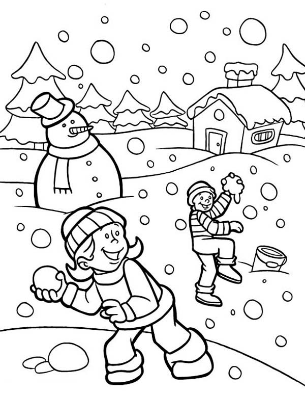 600x775 Funny Snownall Fights During Heavy Snow On Winter Coloring Page