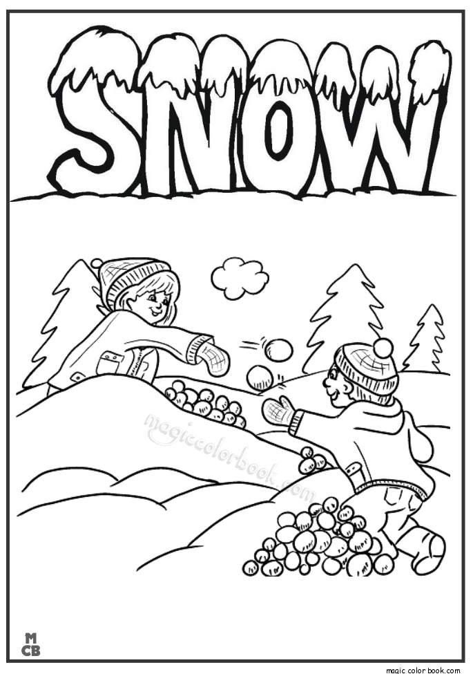 685x975 Snowball Fight Kids Winter Coloring Page