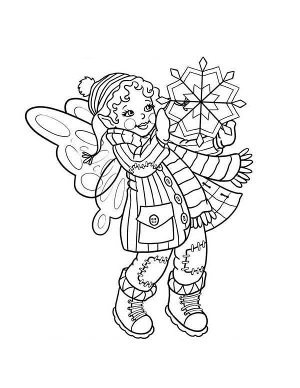 600x776 Cute Fairy Doll Holding Snowflake On Winter Coloring Page Kids