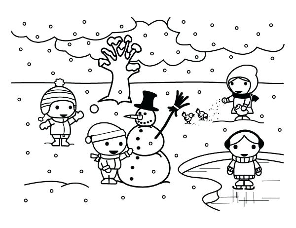 600x462 Winter Landscape Coloring Pages Drawn Snowman Winter Season