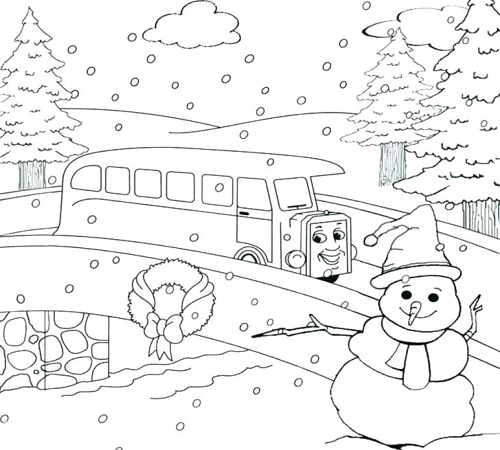 728x655 Winter Landscape Coloring Pages