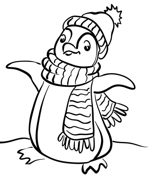 600x715 Penguin Wear A Scarf Coloring Page
